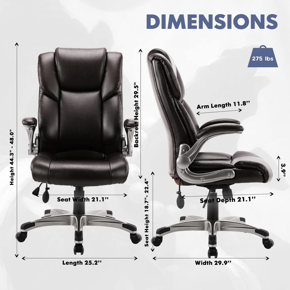 Two Brown Leather Executive Office Chairs Set With Adjustable Rolling-2