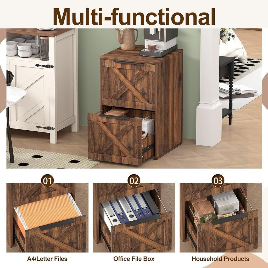 Farmhouse Two Drawer Wooden Filing Cabinet Storage-3