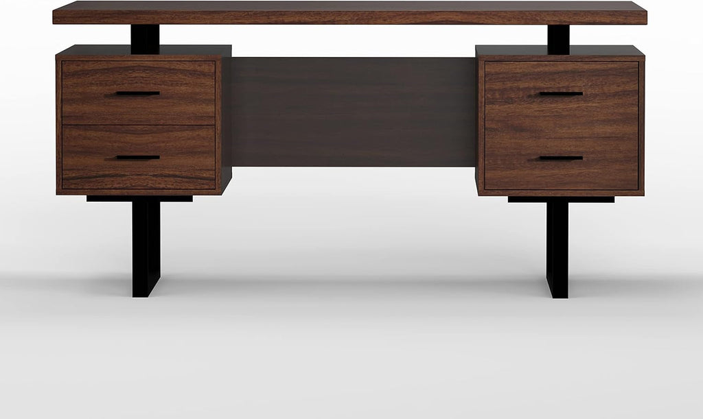 Walnut desk top on a black steel base