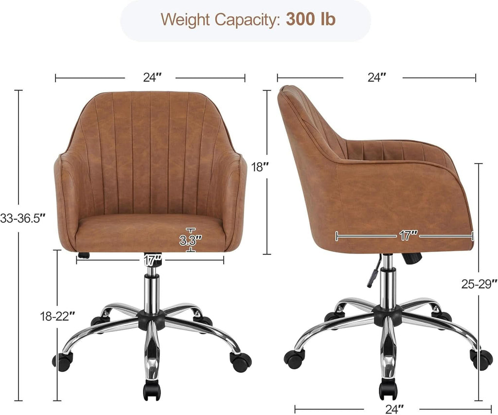 Brown faux leather task chair with arms