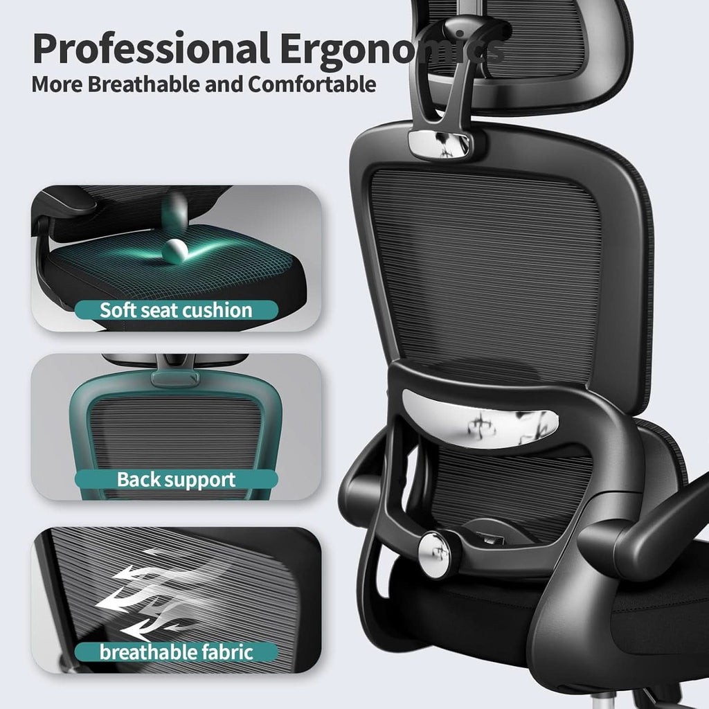 Ergonomic Black Office Chair High Back With Wheels-2
