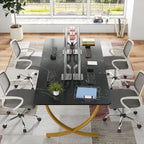 Black executive desk with brass toned detailing