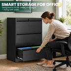 Triple Compartment Lateral Filing Cabinet Black Steel-4