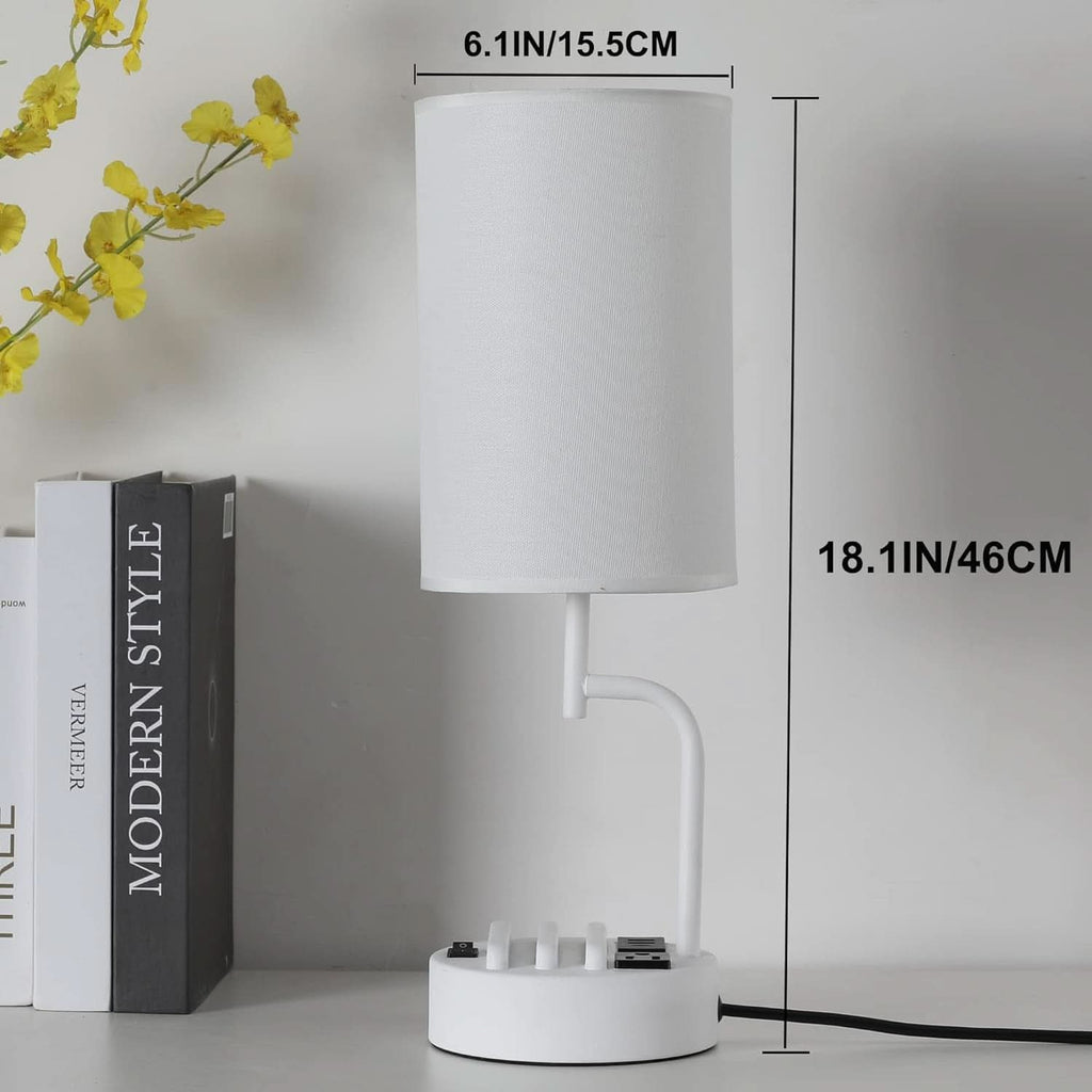 Table Lamp With 3 USB Ports White Finish For Home Office-4
