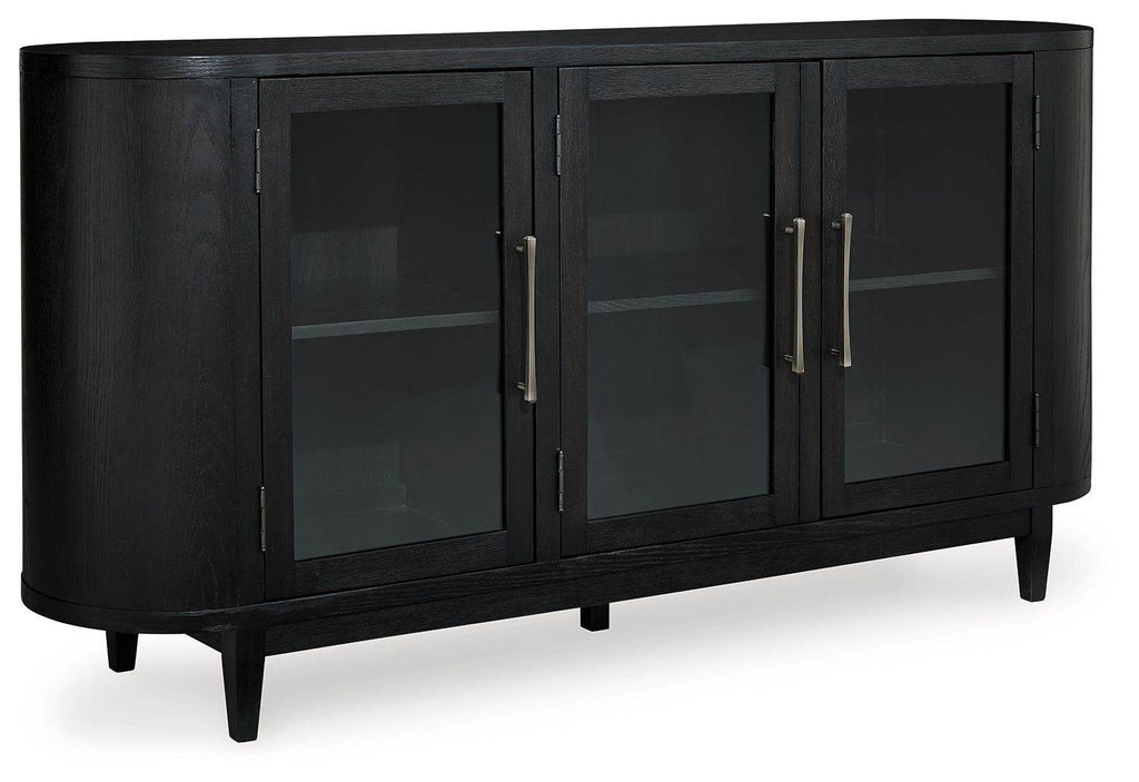 Black office credenza with closed storage