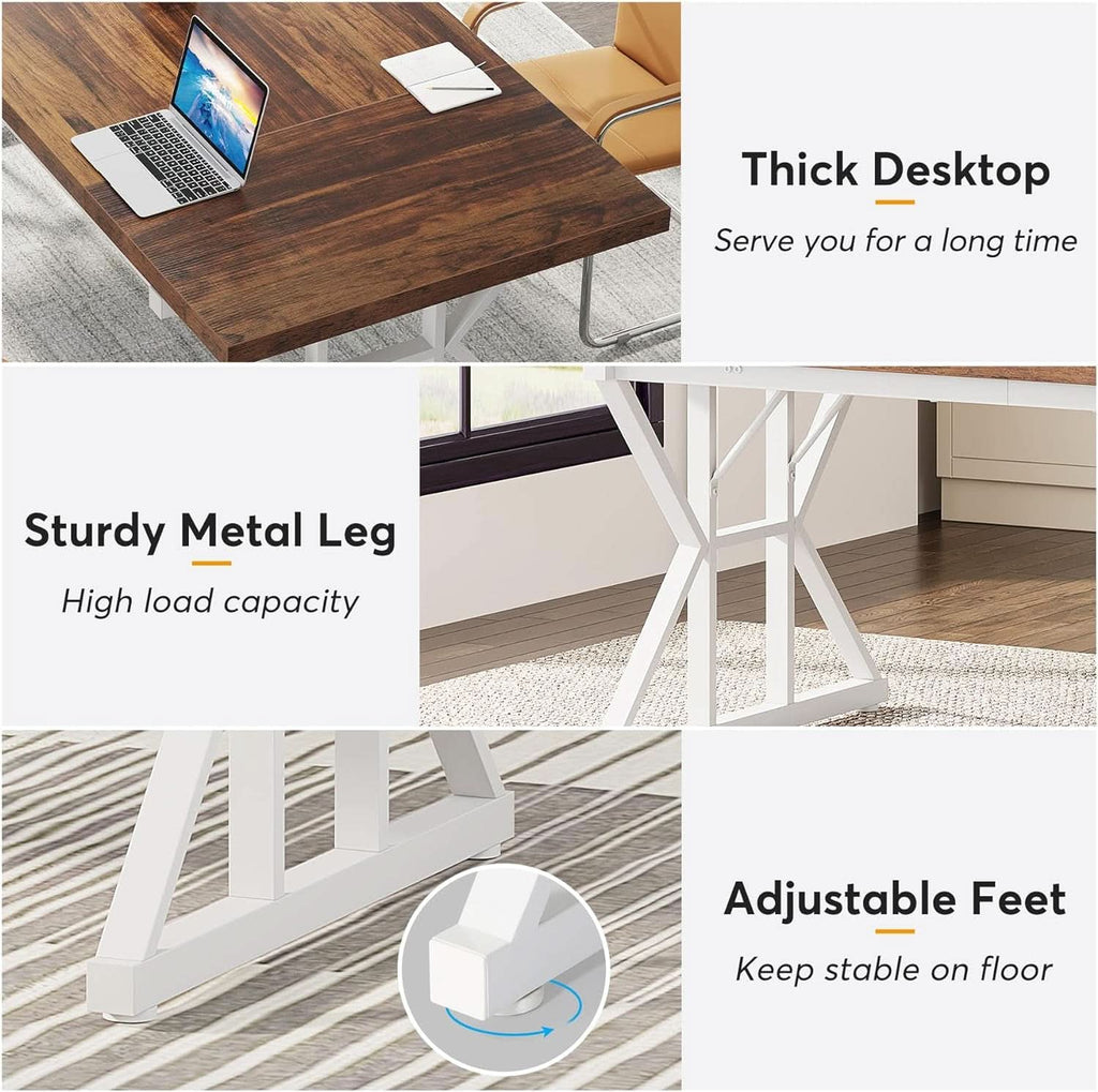 Executive desk with a brown top over a white base