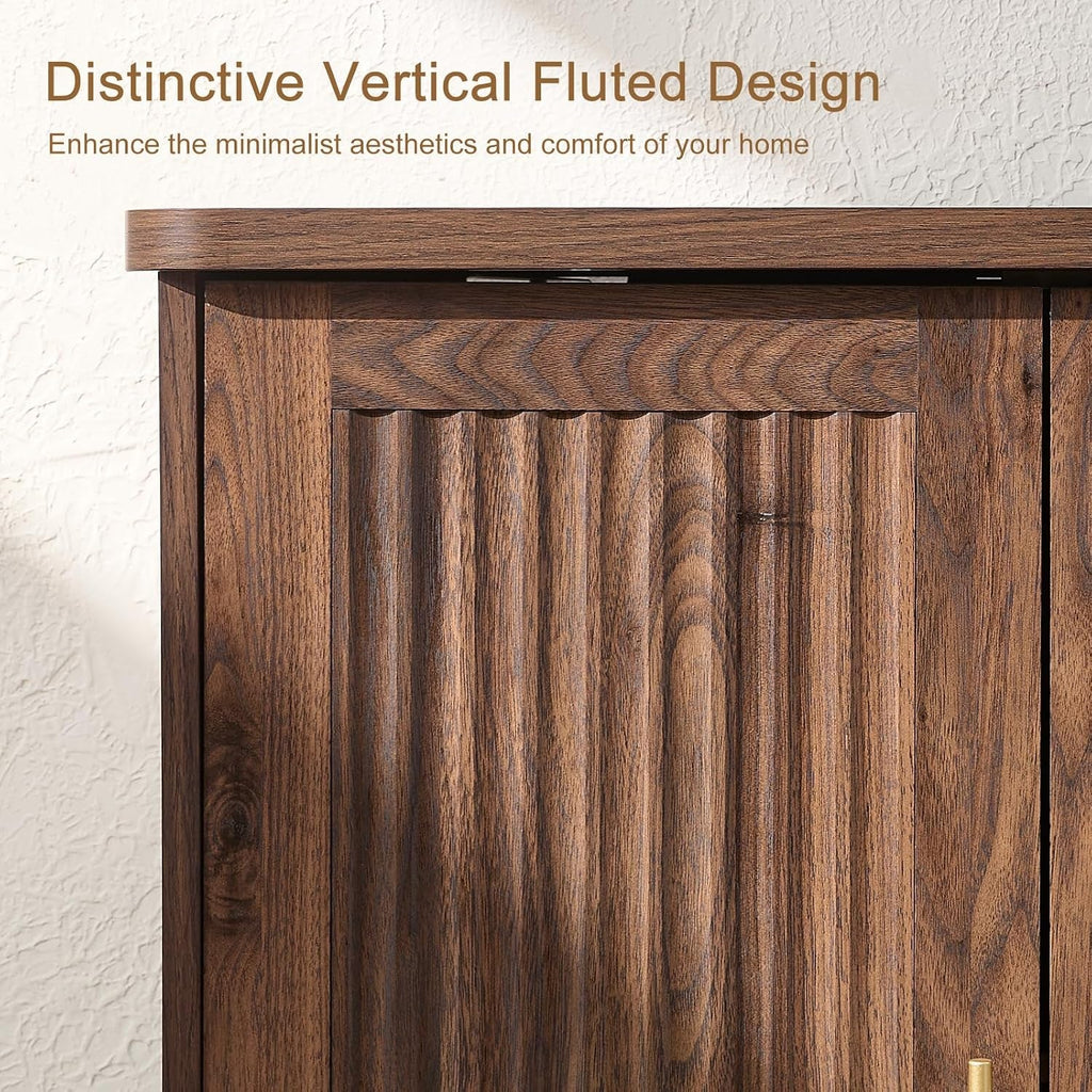 Walnut sideboard with fluted doors and adjustable interior shelves
