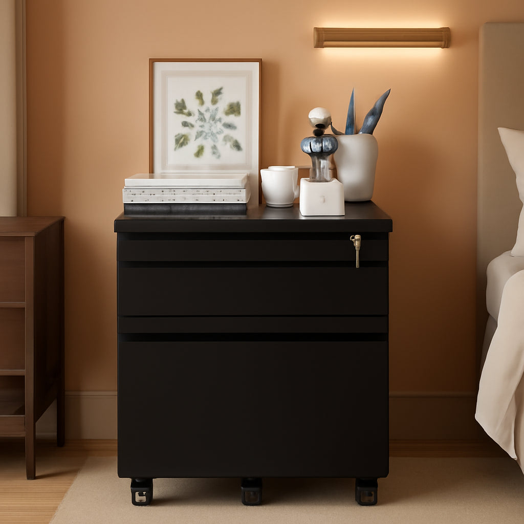 Black Compact Lockable Steel Mobile Filing Cabinet-0