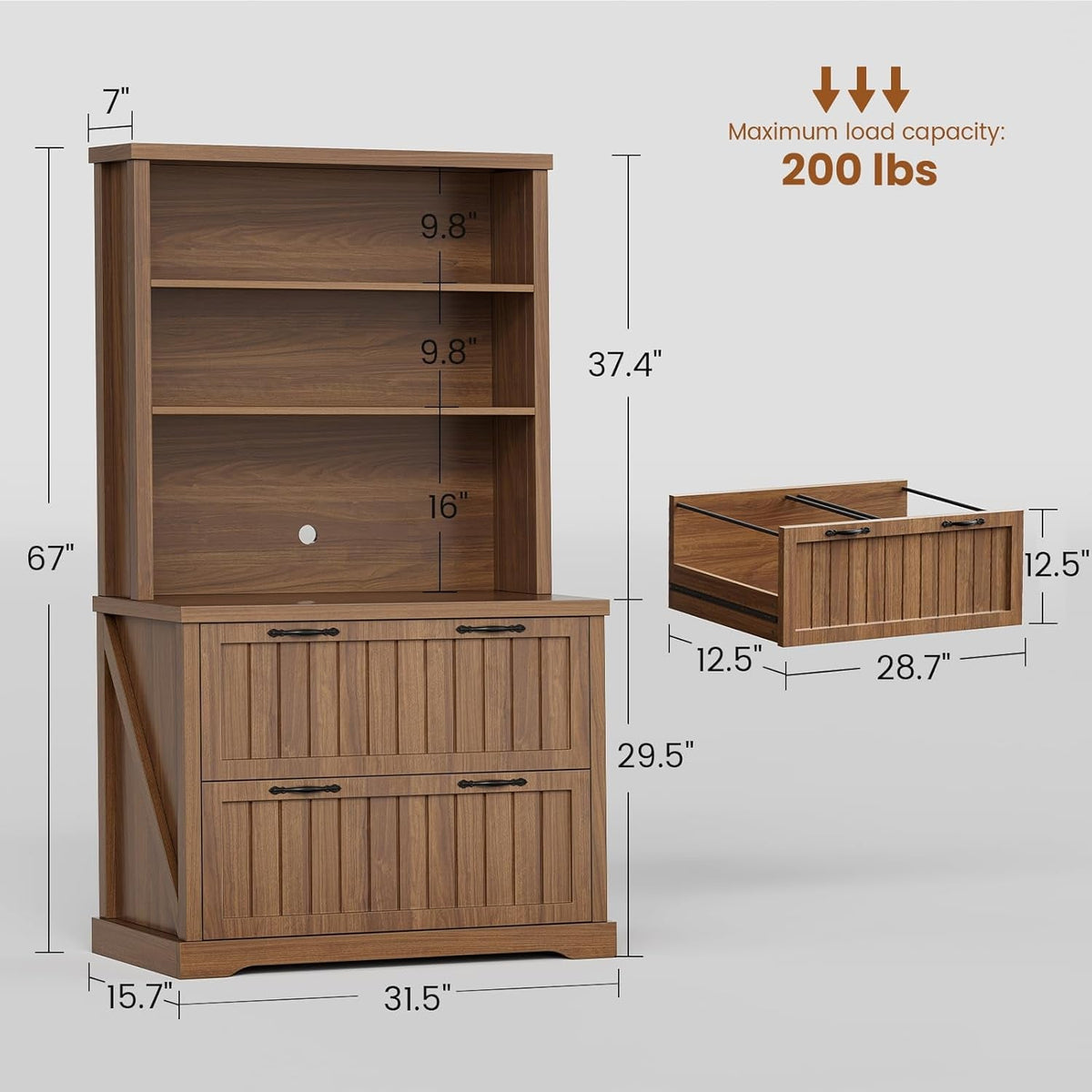 Brown Farmhouse Two Drawer Filing Cabinet Organizer-1