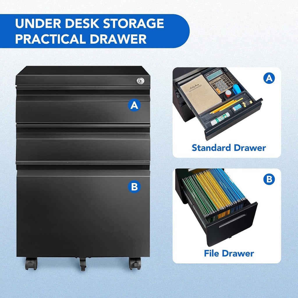 Black Compact Lockable Steel Mobile Filing Cabinet-3