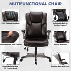 Two Brown Leather Executive Office Chairs Set With Adjustable Rolling-3