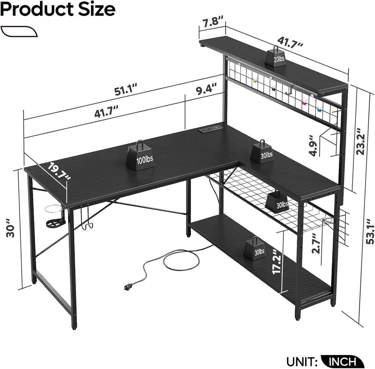 51-Inch L-Shaped Gaming Desk With LED Lights For Office-1