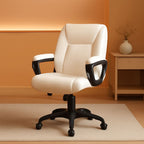 Cream Padded Office Chair Armrests Height Adjustable-0