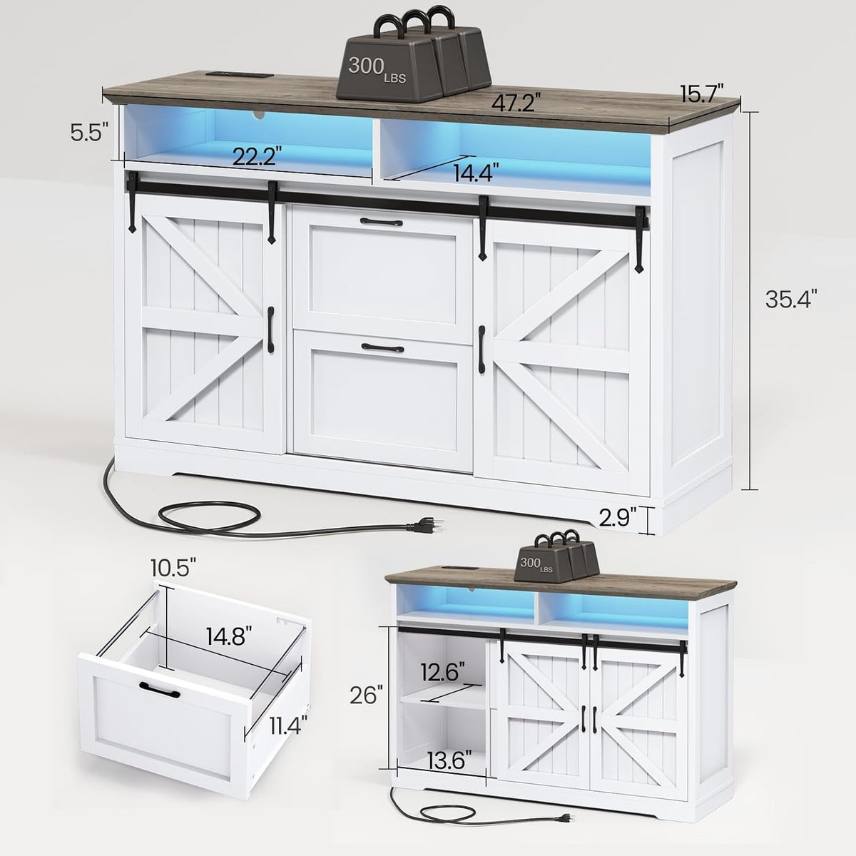 White Filing Cabinet Features Integrated Power Outlet-1