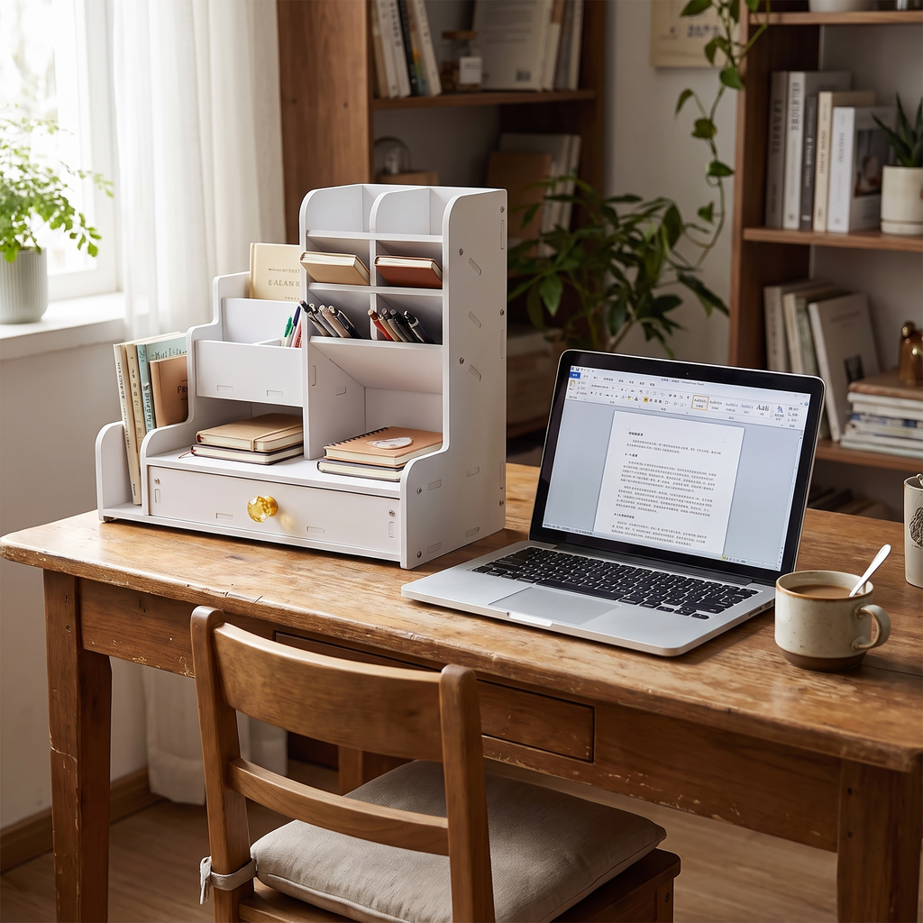 Alba Compact Study Desk with Storage — in a small home study
