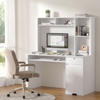 Vicenza White Desk with Bookshelf and Cabinet 134cm — in a bright home office