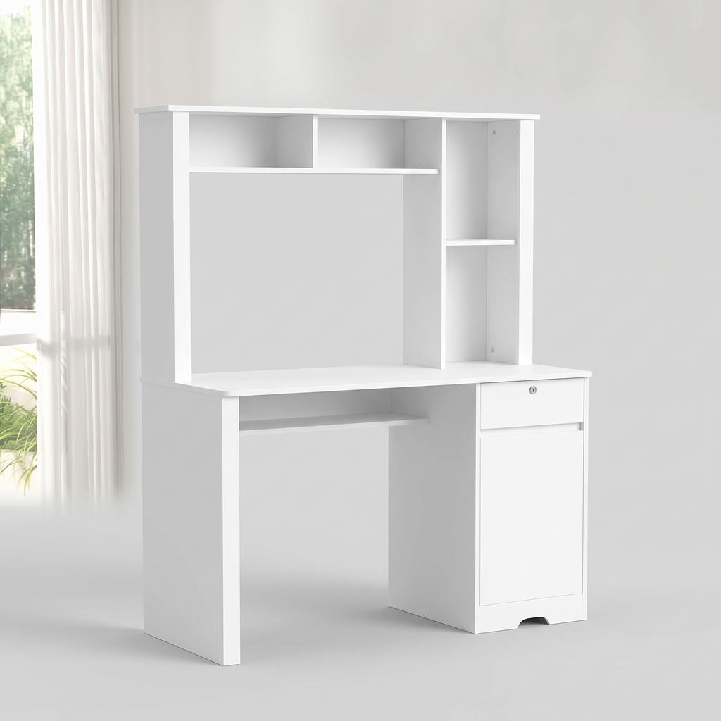 Vicenza White Desk with Bookshelf and Cabinet 134cm — product hero shot