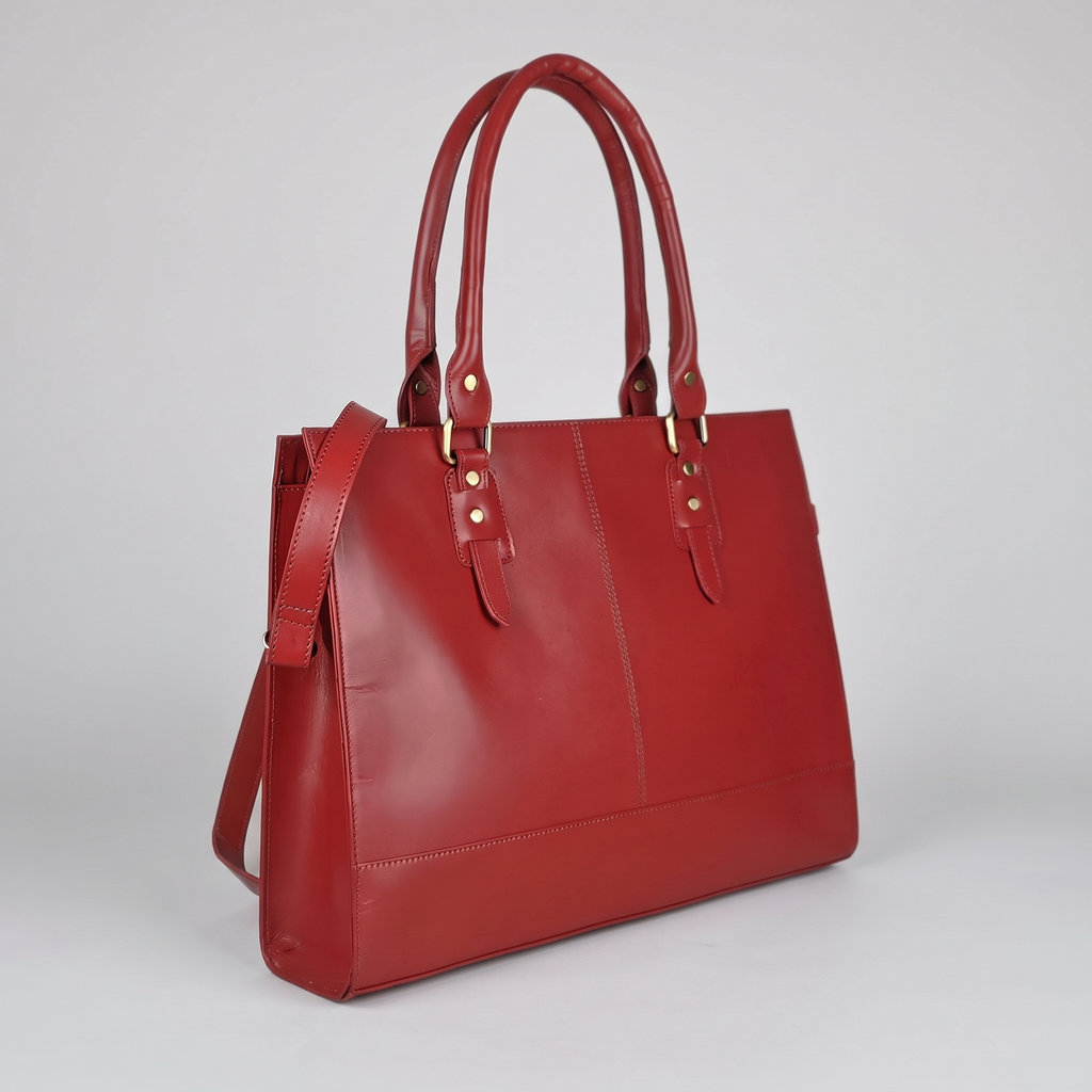 The Signature 17 Inch Leather Laptop Bag, Red — product hero shot