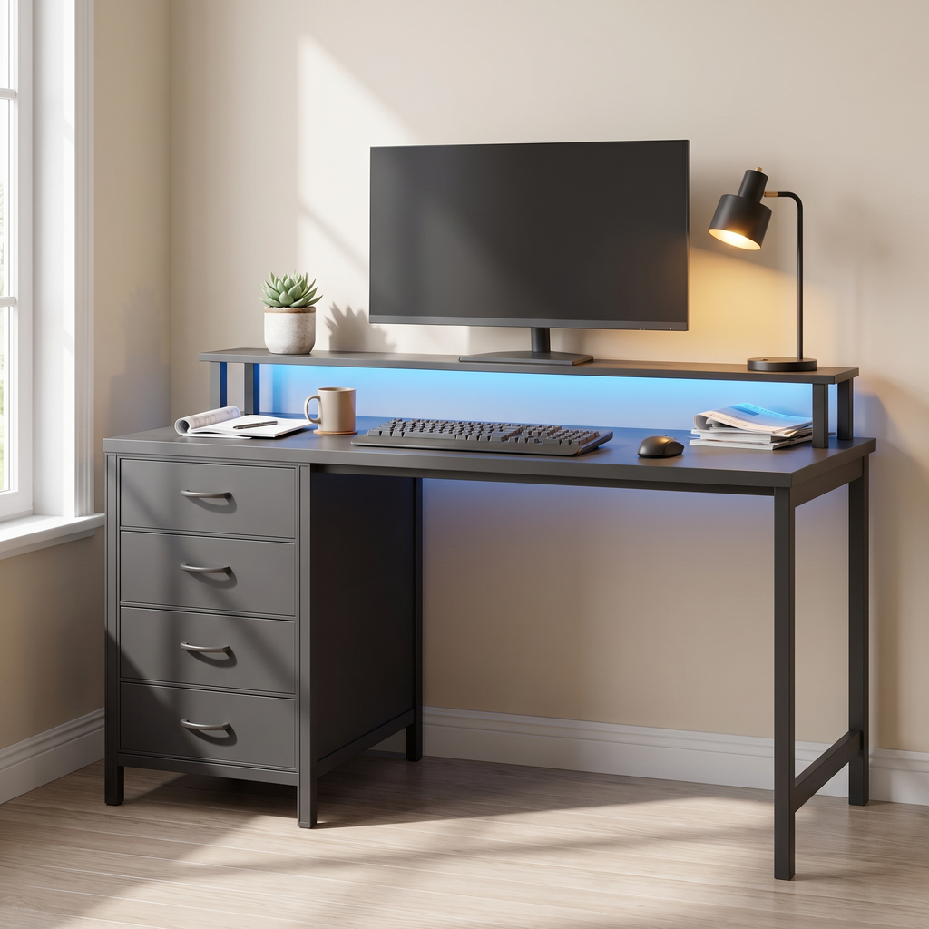 47 Inch LED Computer Desk — in a small home office