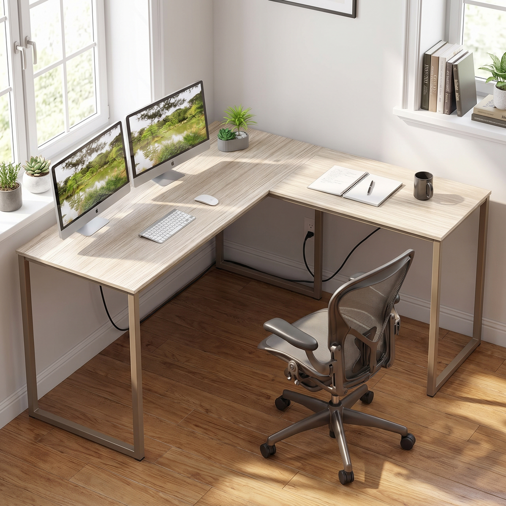 Siena Maple L Shaped Corner Desk 48 inch — in a room corner