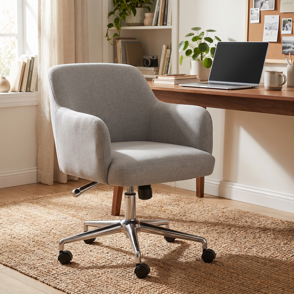 Nova Light Grey Swivel Office Chair — at a desk in a home office