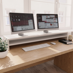 Linea White Monitor Riser 100cm — in use on a desk