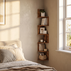 Five Tier Floating Corner Shelves — mounted in a room corner