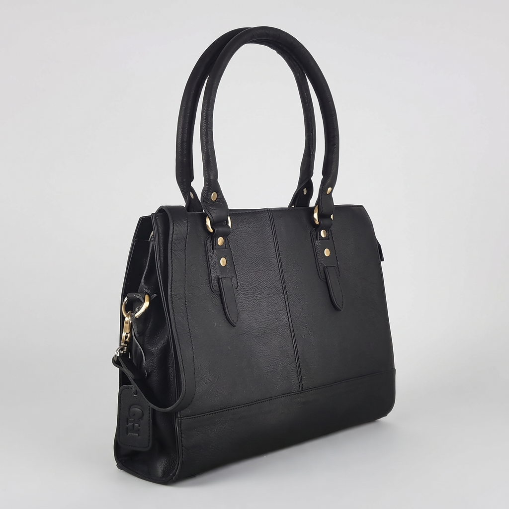The Signature Leather Laptop Bag, Black 15 inch — product hero shot