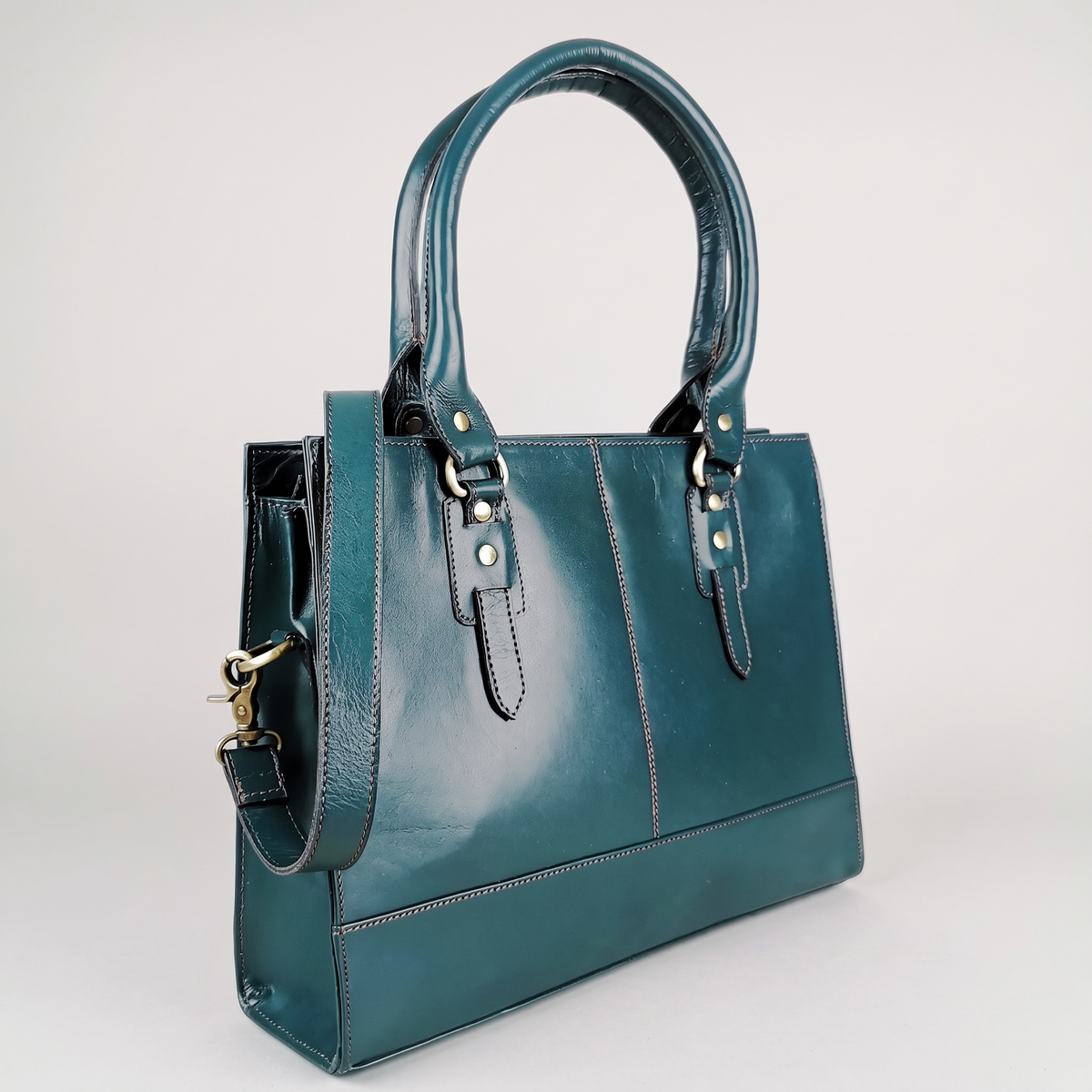 The Signature Leather Laptop Bag, Bottle Green 15 inch — product hero shot