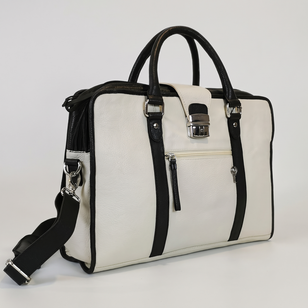 The Envoy Leather Briefcase, White — product hero shot