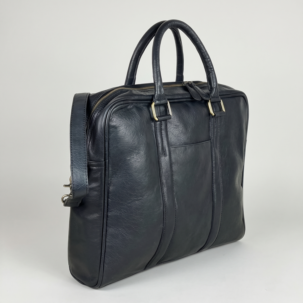 The Signature Leather Messenger Bag, Black — product hero shot