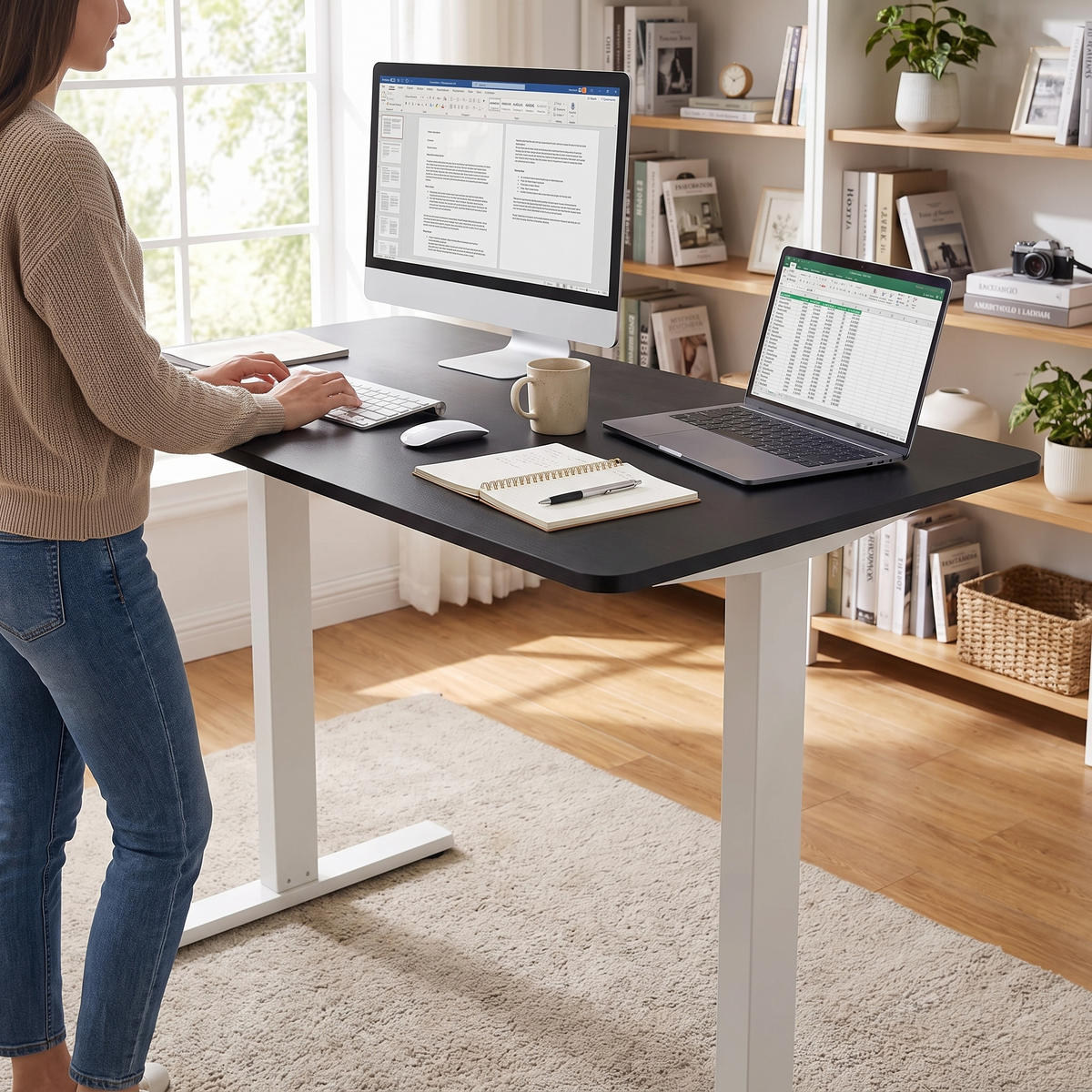 Meridian Electric Standing Desk 48 x 24 inch — in use at standing height