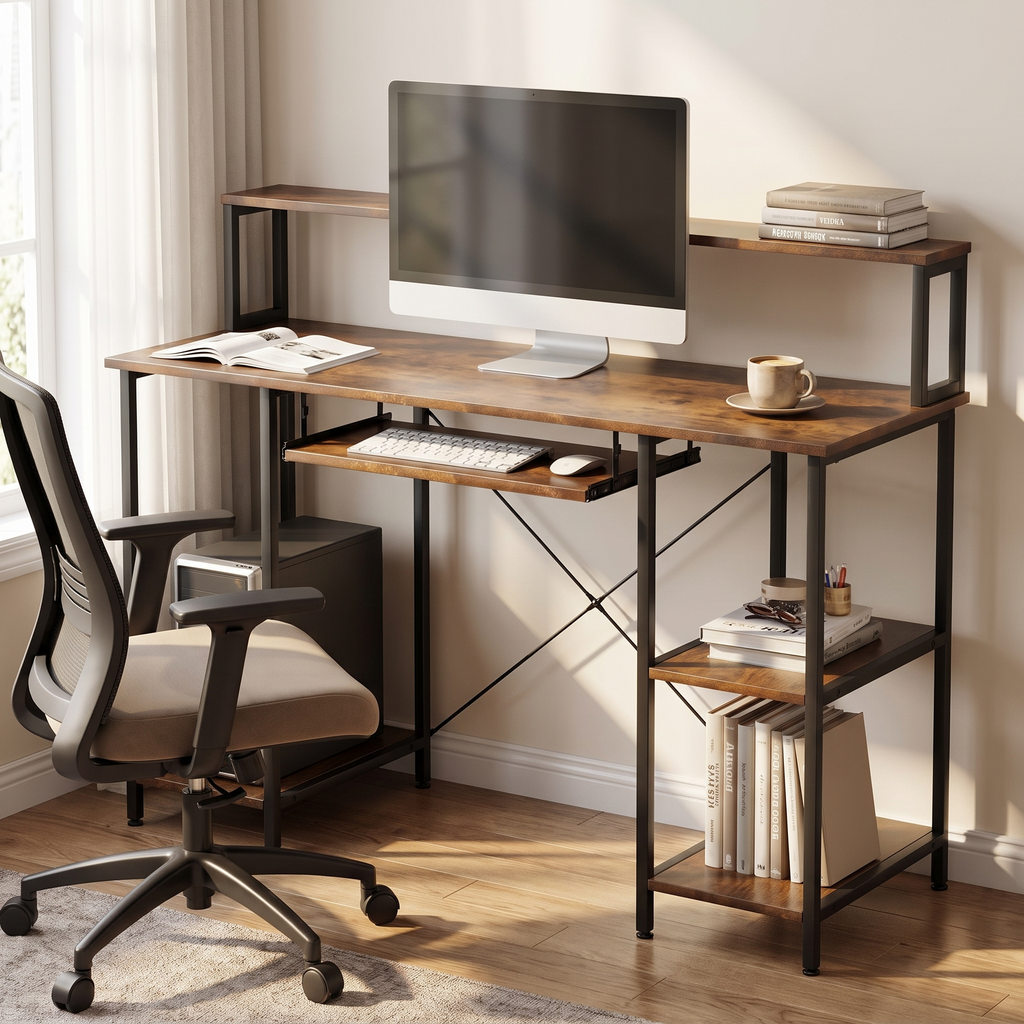 Brown Computer Desk — in a home office