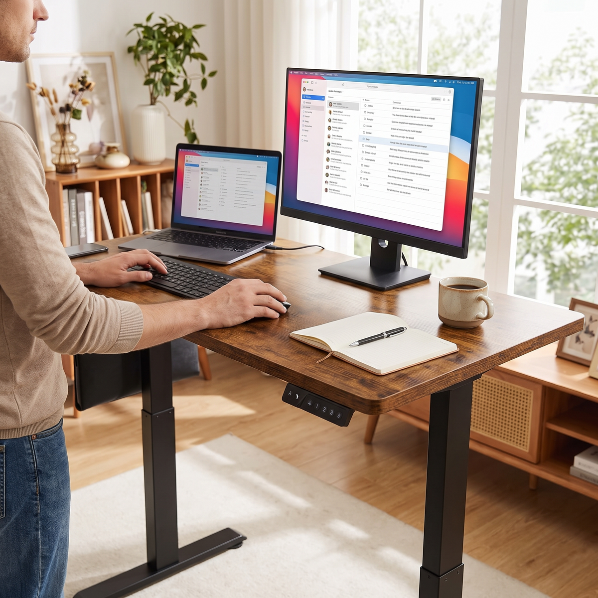 Terra Brown Standing Desk 48 x 24 inch — in use at standing height