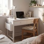 Lucca White Compact Writing Desk 32 inch — in a small bedroom corner