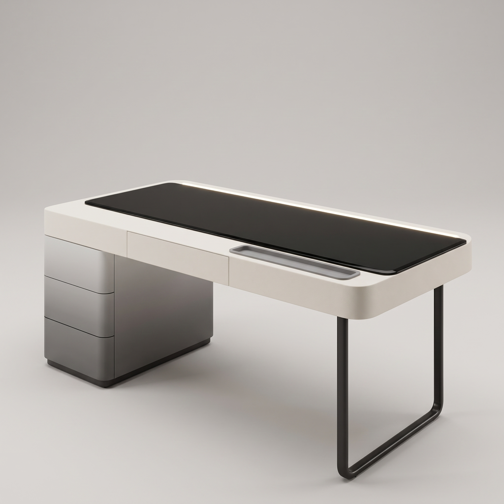 50 Inch Ivory LED Desk with Cabinet — product hero shot