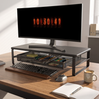 Mesa Dual Level Monitor Riser with Drawer — in use on a desk