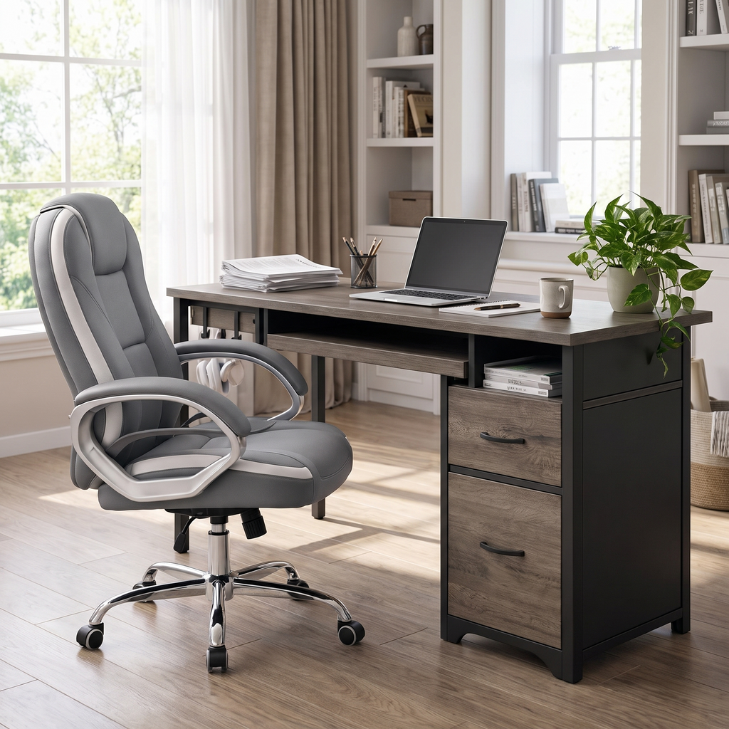 Bergamo Grey Desk and Chair Set 48 inch — in a home office