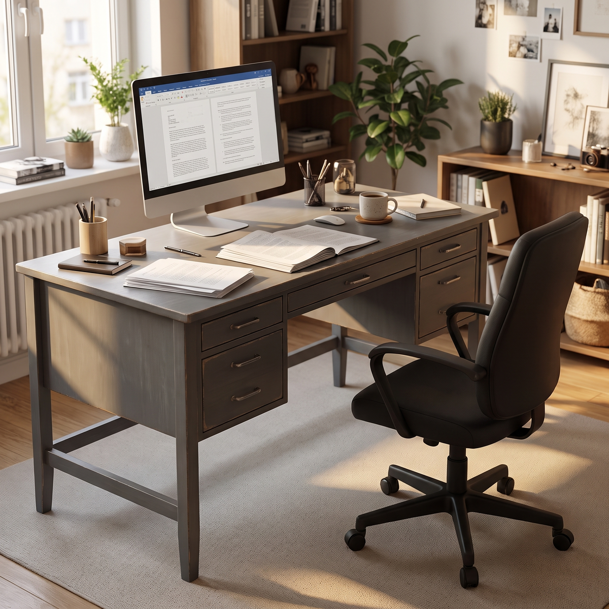 Aosta Vintage Grey Executive Desk 71 inch — in a home office