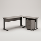 Trento Grey L Shaped Executive Desk 83 inch — desk and file cabinet set, product hero shot