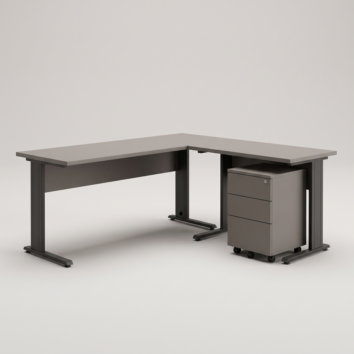 Trento Grey L Shaped Executive Desk 83 inch — desk and file cabinet set, product hero shot