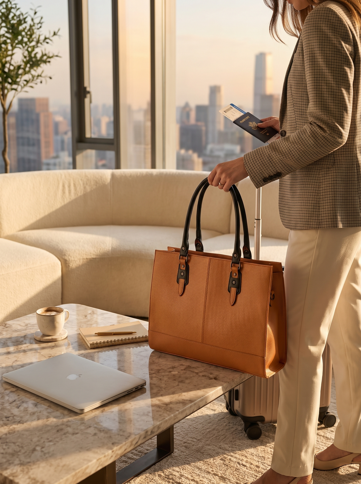 Glazed Tan Leather Laptop Bag, from desk to departure gate