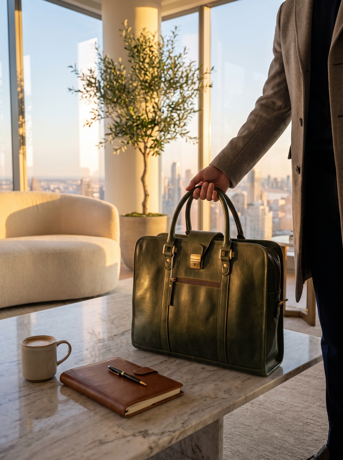 Olive Green Leather Briefcase everyday carry