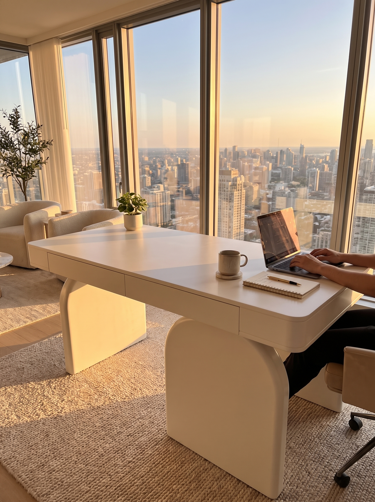 Como White Executive Desk in a bright room