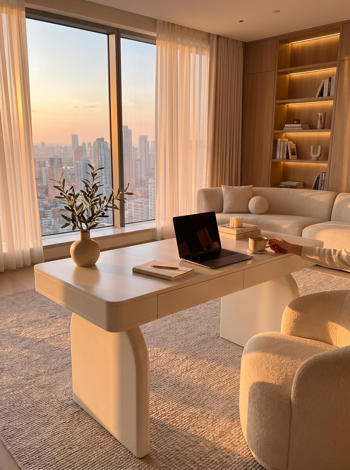 Como White Executive Desk workspace