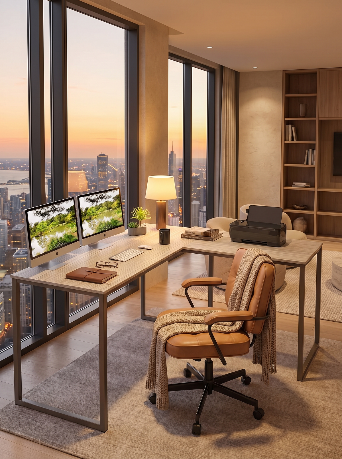 Siena Maple L Shaped Corner Desk workspace