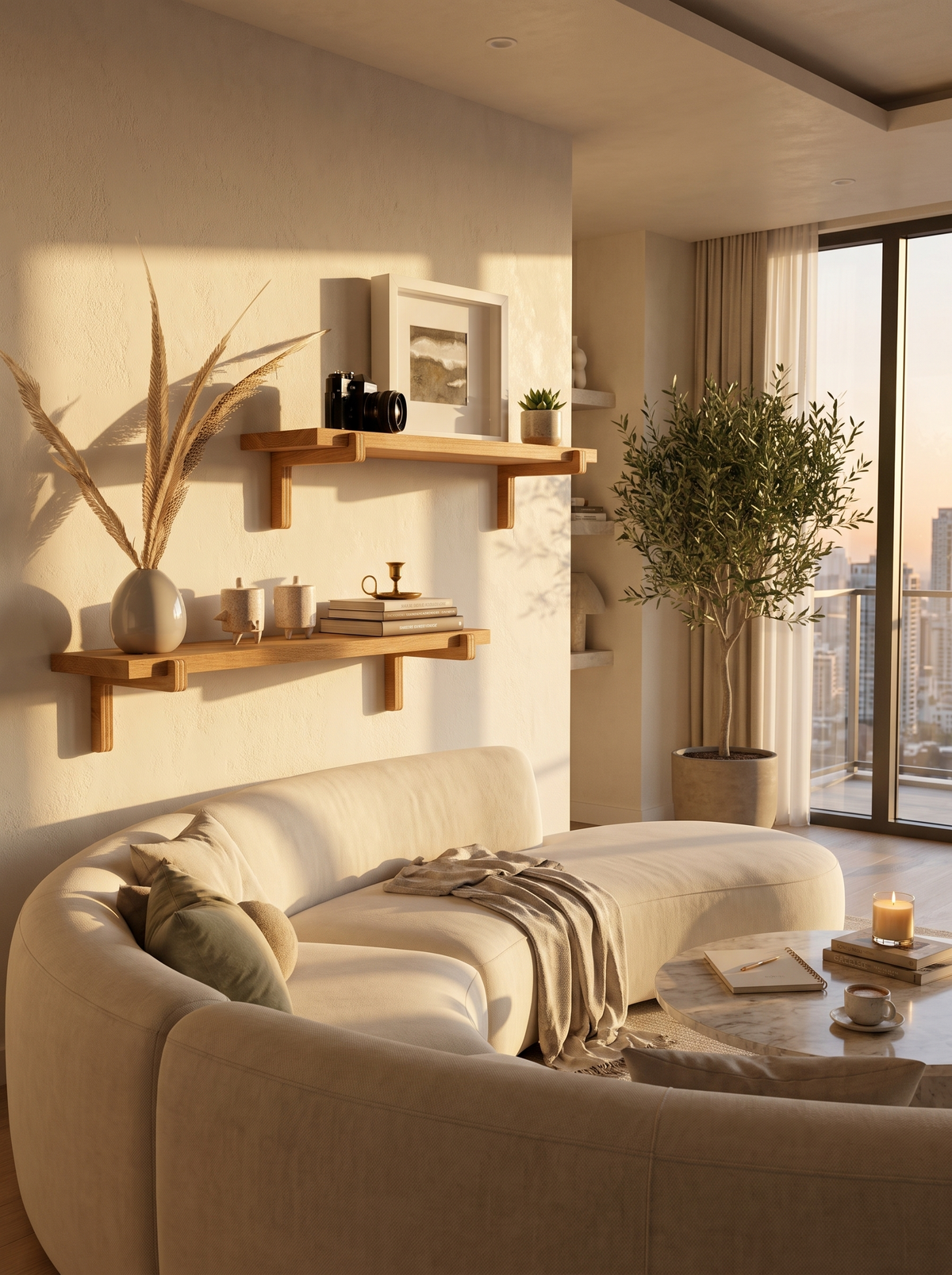 Valdo Oak Floating Wall Shelves styled