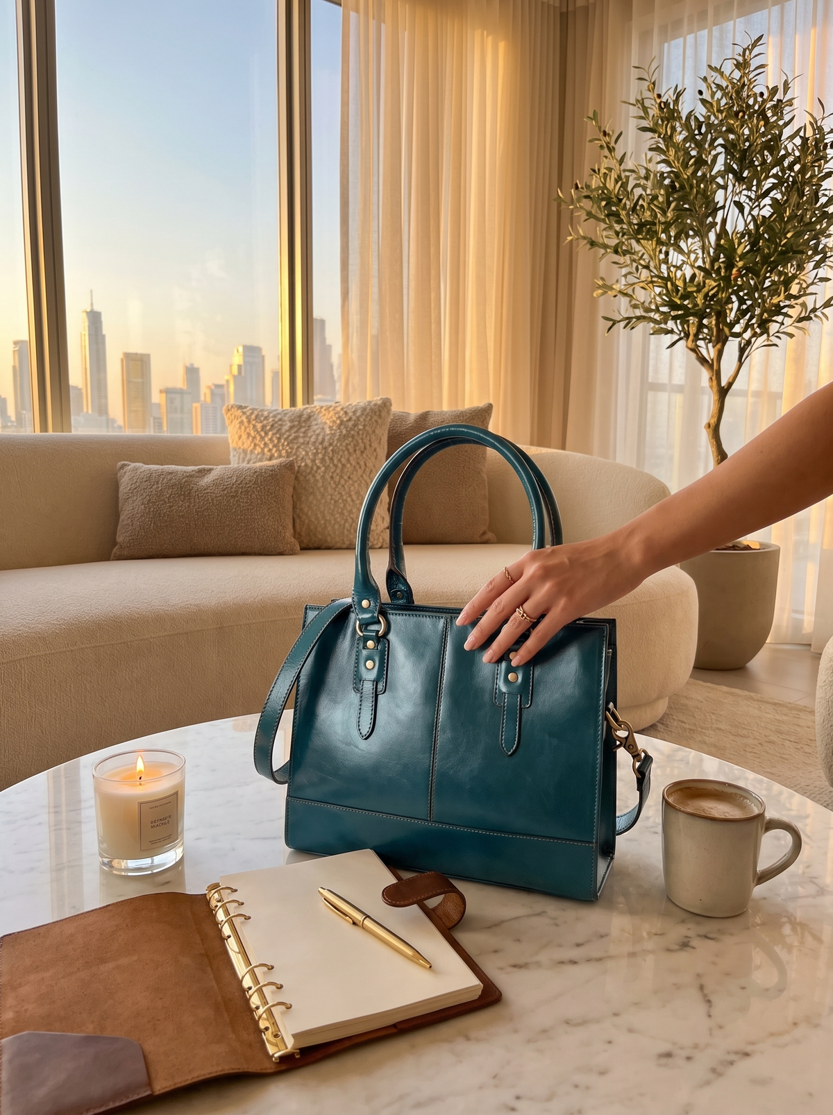 Bottle Green Leather Laptop Bag 15 Inch detail