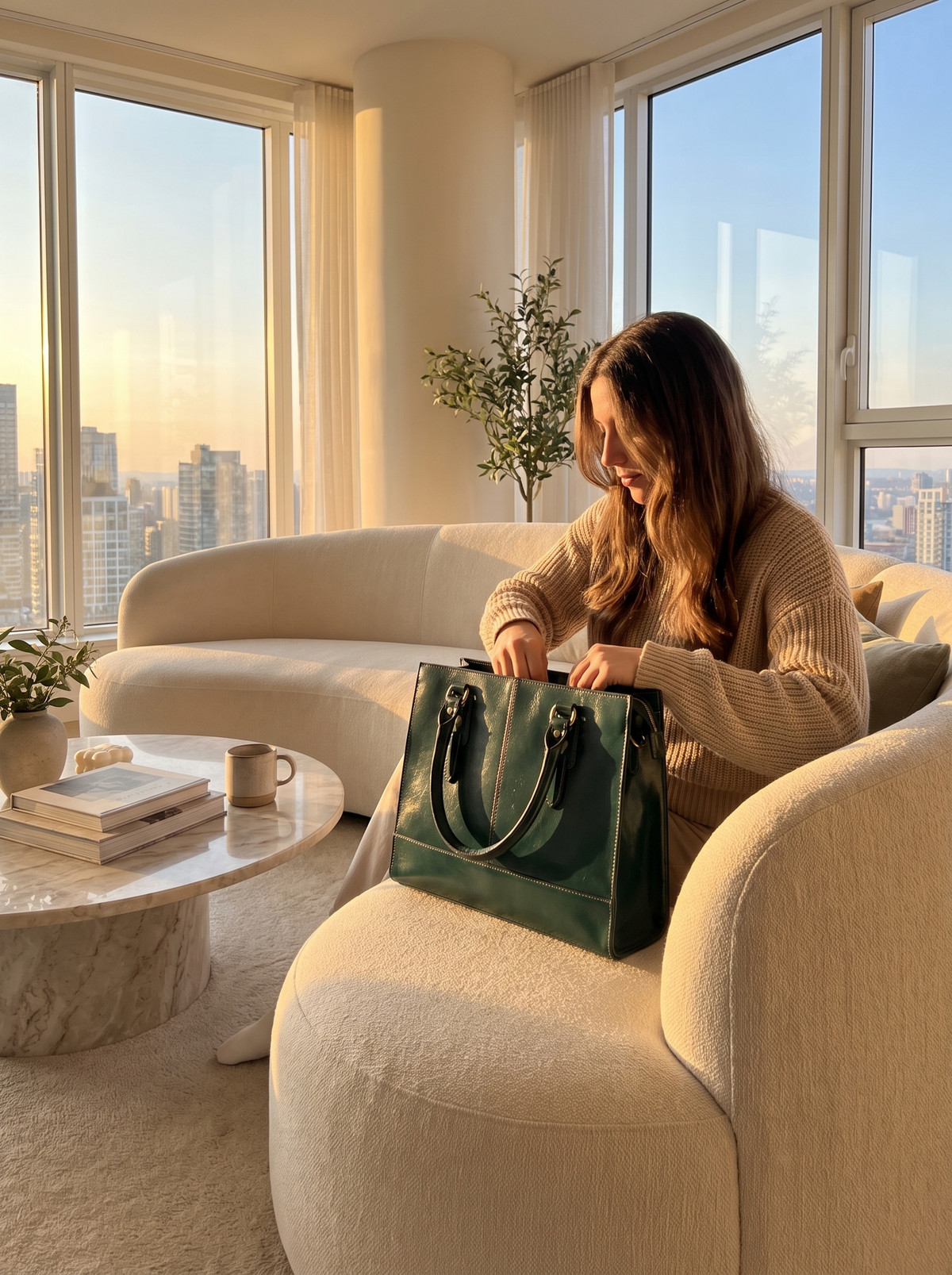 Bottle Green Leather Laptop Bag 15 Inch everyday