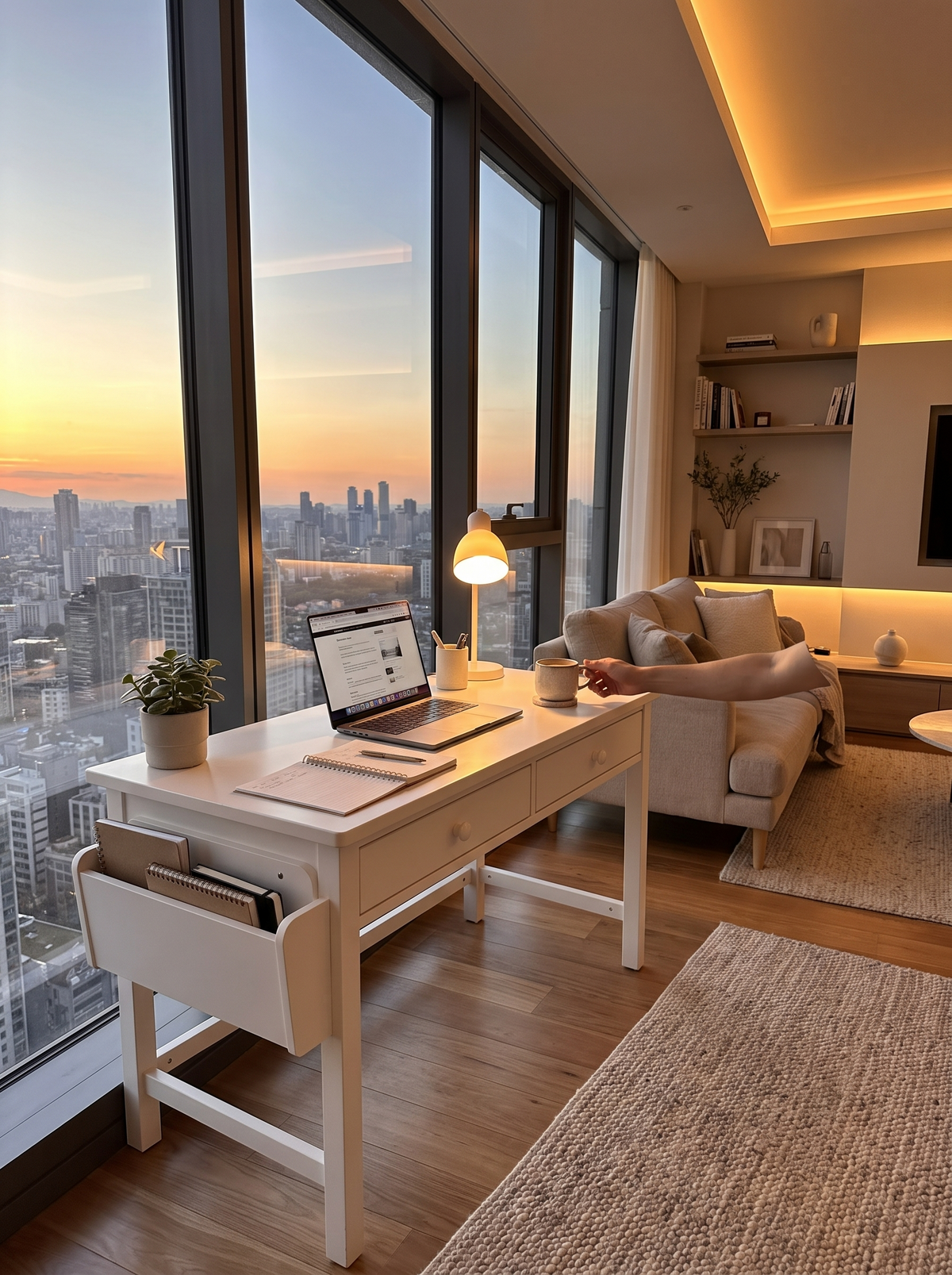 Lucca White Compact Desk workspace